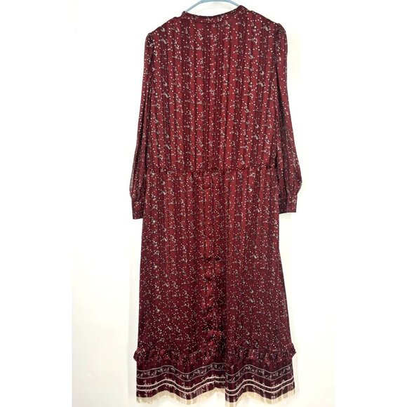 NWOT &Other Stories Ruffle Yoke Waist Tied Dark Red Printed Maxi Dress 4 - Picture 4 of 4